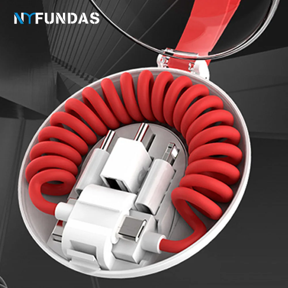 NYFundas 3in1 USB Spring Charge Cable for iPhone 5S 6 7 8 X XS Micro TypeC Usbc Samsung Xiaomi Fast Charging | Мобильные телефоны и