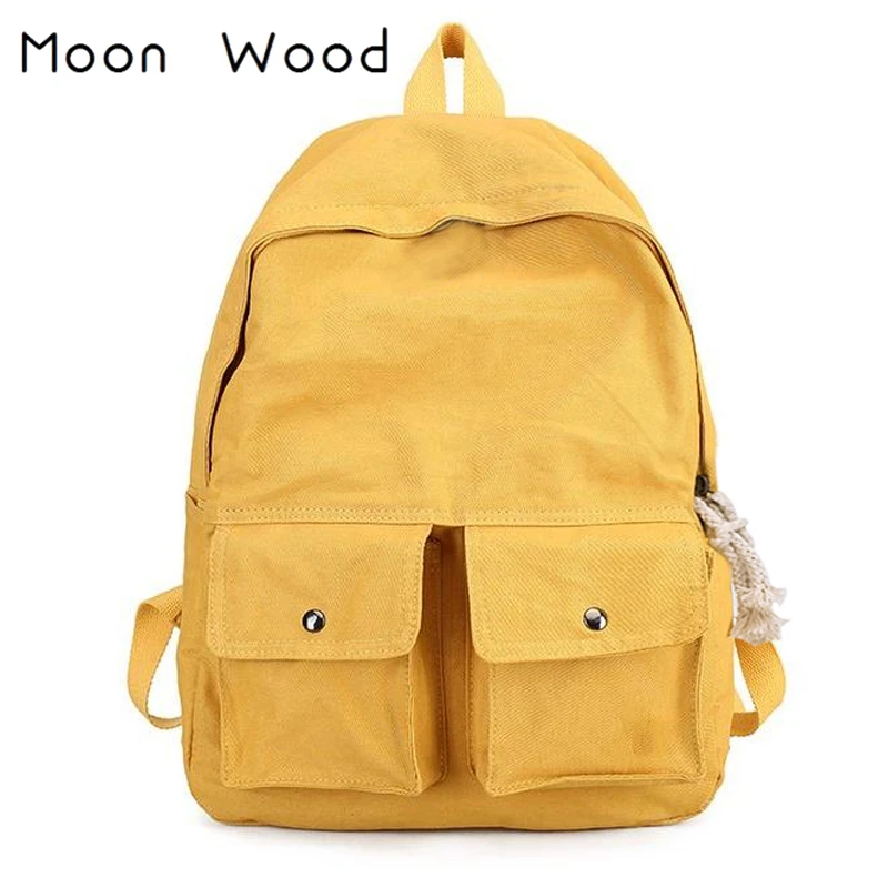 Повседневный холщовый рюкзак Moon Wood с двумя карманами однотонные школьные ранцы