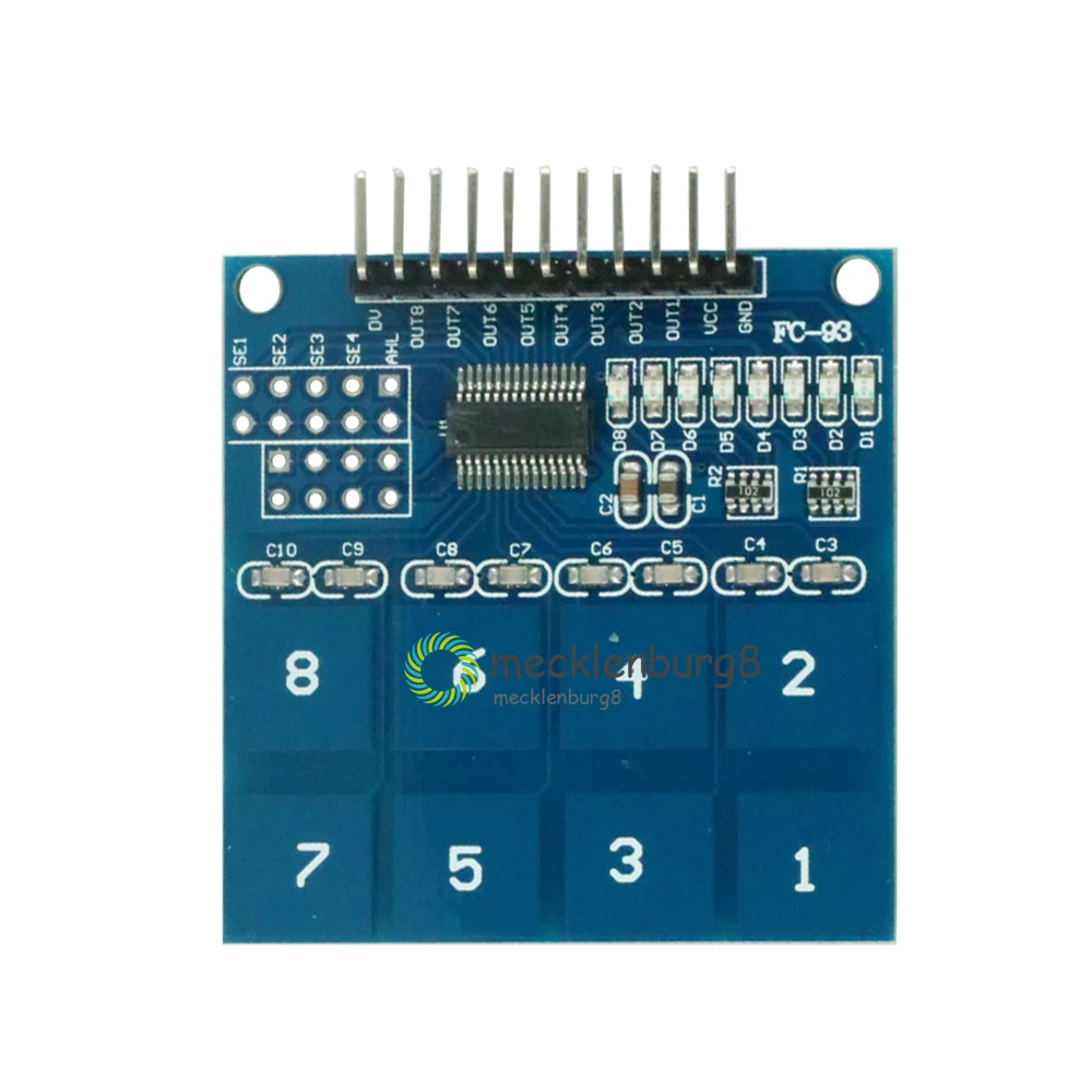TTP226 8-канальный цифровой емкостный сенсорный модуль переключателя для arduino DIY KIT
TTP226 8-канальный цифровой емкостный сенсорный модуль переключателя для arduino DIY KIT