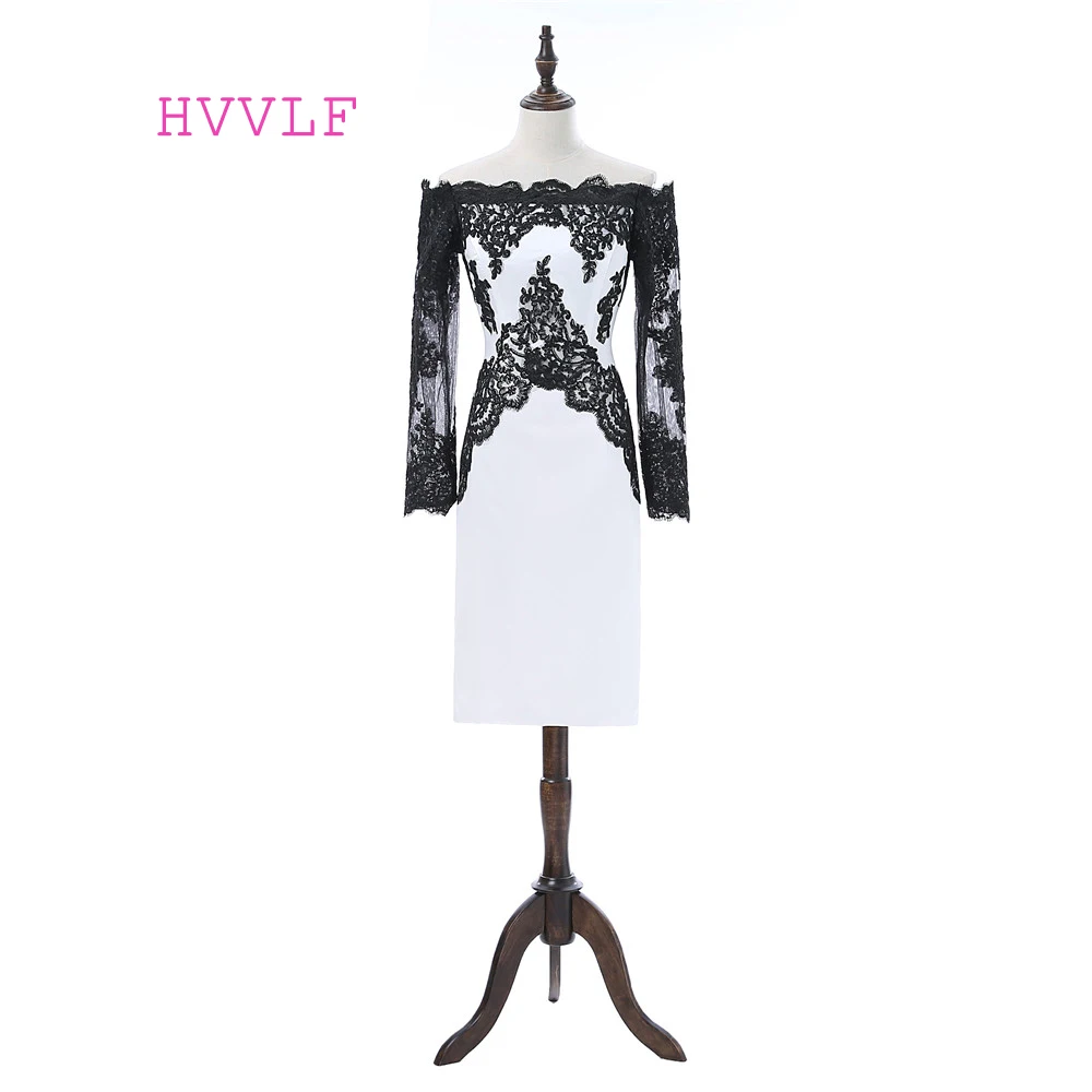 Black White Elegant Cocktail Dresses Sheath Long Sleeves Appliques Lace Knee Length Homecoming Dresses
Black White Elegant Cocktail Dresses Sheath Long Sleeves Appliques Lace Knee Length Homecoming Dresses