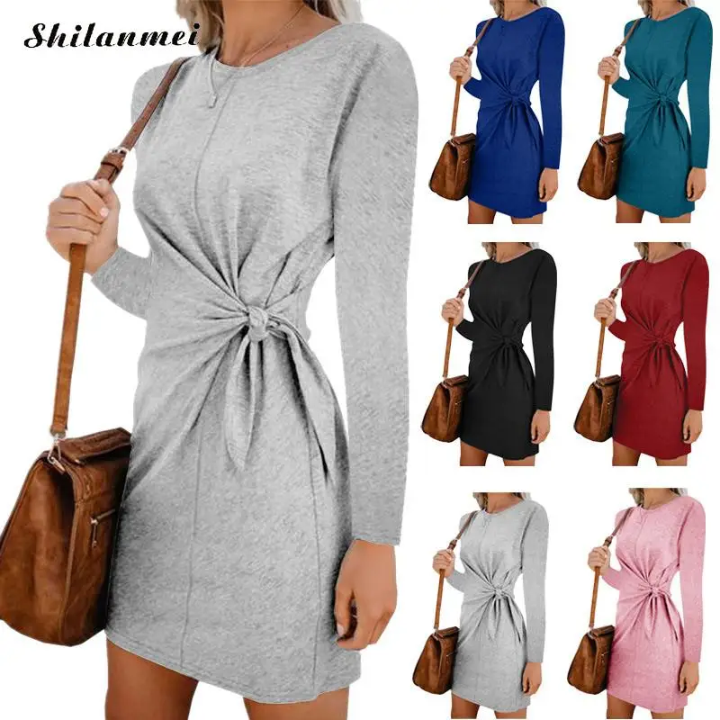 2019 Autumn Women Pencil Dress O-Neck Sexy Long Sleeve Cross Bandage Mini Dress Female Casual Slim Solid Bodycon Tshirt Dress
2019 Autumn Women Pencil Dress O-Neck Sexy Long Sleeve Cross Bandage Mini Dress Female Casual Slim Solid Bodycon Tshirt Dress