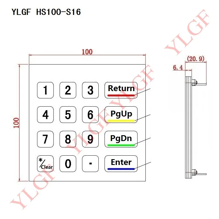 Металлическая клавиатура 8-контактная линия сканирования (кабель I/O) YLGF HS100-S16
