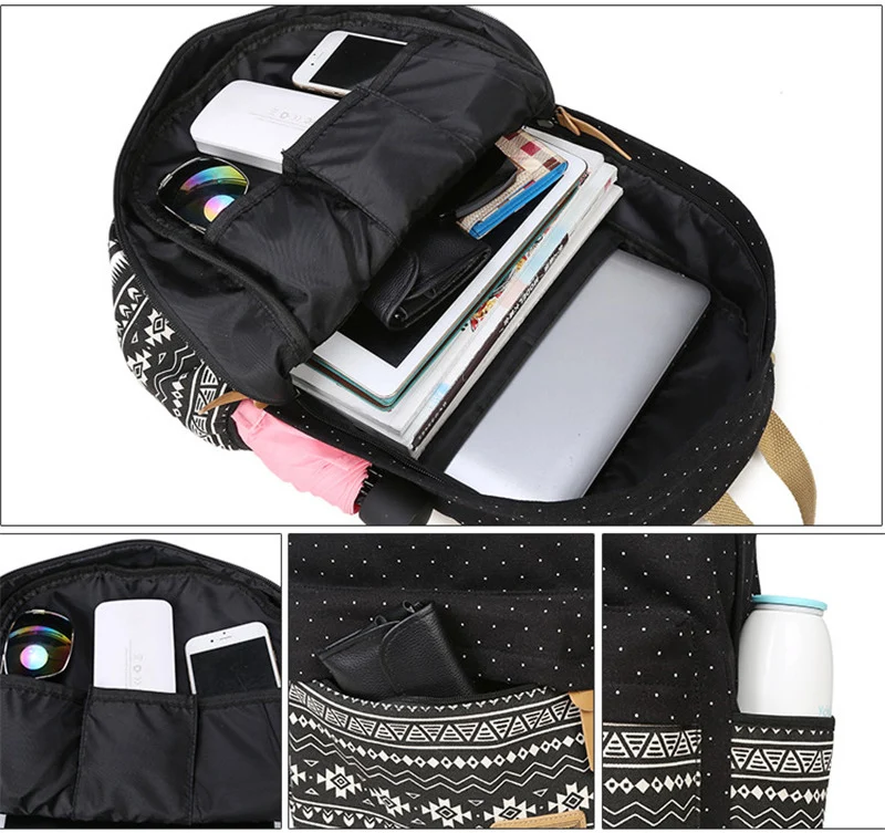 3 шт./компл. женский рюкзак в горошек холщовые школьные сумки с принтом для