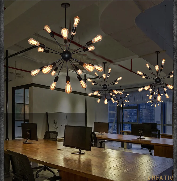 Nordic creative idea holder bulb socket restaurant satellite industry classic iron loft pendant lamp vintage light | Лампы и освещение