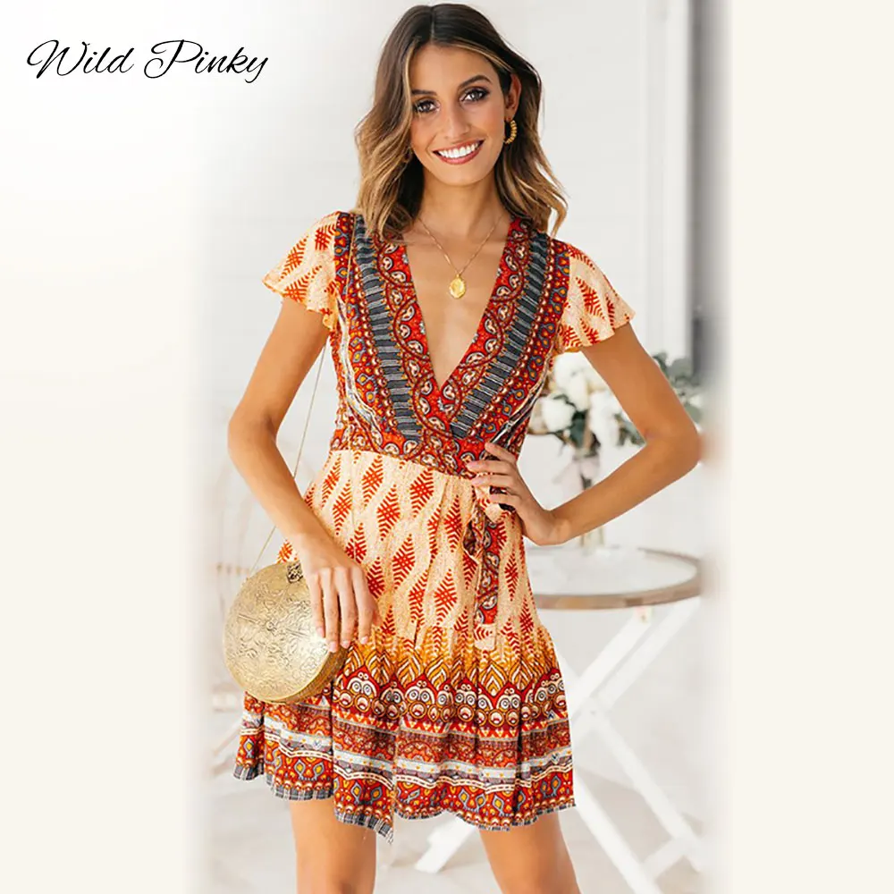 WildPinky Womens Fit Print V-Neck Bohemia Dress Holiday Summer Floral Print Short Sleeve Party Mini Dress BOHO Vestido
WildPinky Womens Fit Print V-Neck Bohemia Dress Holiday Summer Floral Print Short Sleeve Party Mini Dress BOHO Vestido