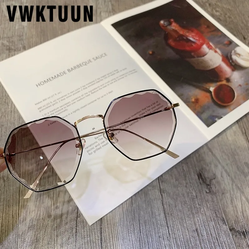 Женские солнцезащитные очки без оправы VWKTUUN большие в металлической оправе с