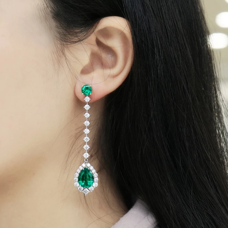 AAA 4ctw 7X10mm Solid 14K White Gold Green Pear Cut Emerald Earrings Halo Moissanite Engagement Earrings Jewelry For Women
AAA 4ctw 7X10mm Solid 14K White Gold Green Pear Cut Emerald Earrings Halo Moissanite Engagement Earrings Jewelry For Women