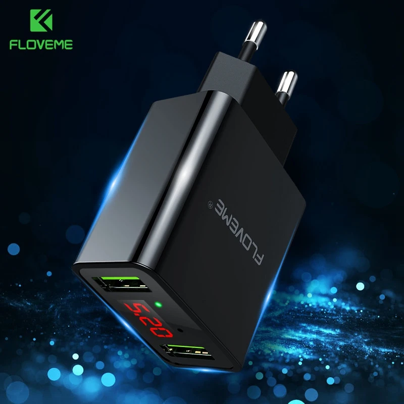 FLOVEME USB зарядное устройство светодиодный дисплей 2 порта зарядные устройства для