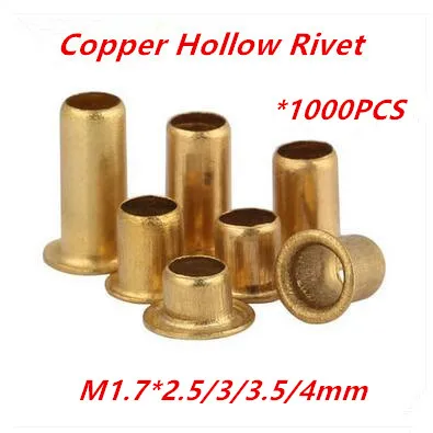 1000PCS M1.7*2.5/3/3.5/4mm copper hollow rivet tubular rivets double-sided circuit board PCB vias nails
1000PCS M1.7*2.5/3/3.5/4mm copper hollow rivet tubular rivets double-sided circuit board PCB vias nails