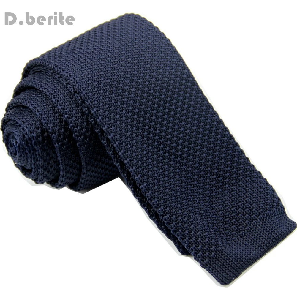 Фото Мужской темно синий классический вязаный галстук тонкий для жениха Свадебная