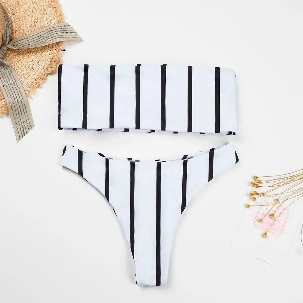Women Sexy Printed Wrapped Chest Swimsuit Bathing Suits Bandeau Bikini Set Push-Up Padded Bow Swimwear Black And White Stripe
Women Sexy Printed Wrapped Chest Swimsuit Bathing Suits Bandeau Bikini Set Push-Up Padded Bow Swimwear Black And White Stripe