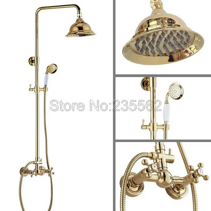 6.3" Round Shower Head Gold Color Brass Bathroom Rain Shower Faucet Set Dual Handle Mixer Tap lgf336
6.3" Round Shower Head Gold Color Brass Bathroom Rain Shower Faucet Set Dual Handle Mixer Tap lgf336