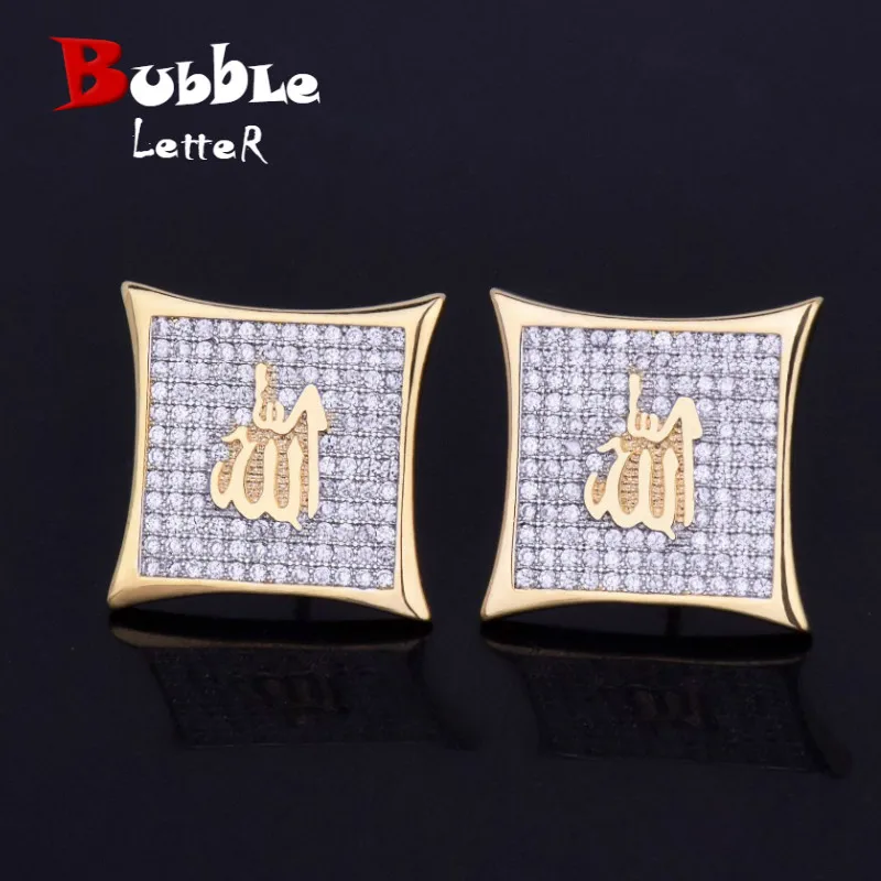 Religious Allah Gold Color Arabic Earrings Iced Cubic Zirconia Stud Earring Men's Hip Hop Jewelry For Friend Gift 15mm
Religious Allah Gold Color Arabic Earrings Iced Cubic Zirconia Stud Earring Men's Hip Hop Jewelry For Friend Gift 15mm