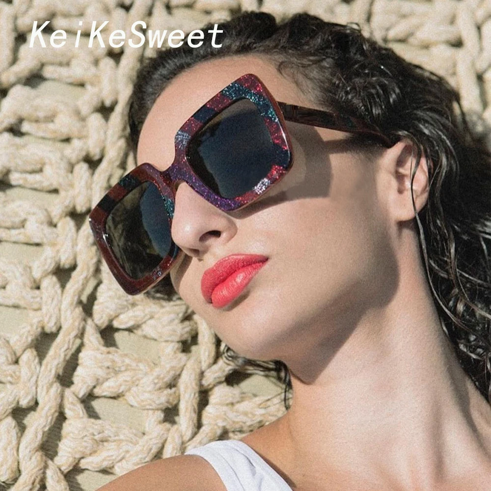 KeiKeSweet брендовые дизайнерские негабаритные крутые Винтажные Солнцезащитные очки
