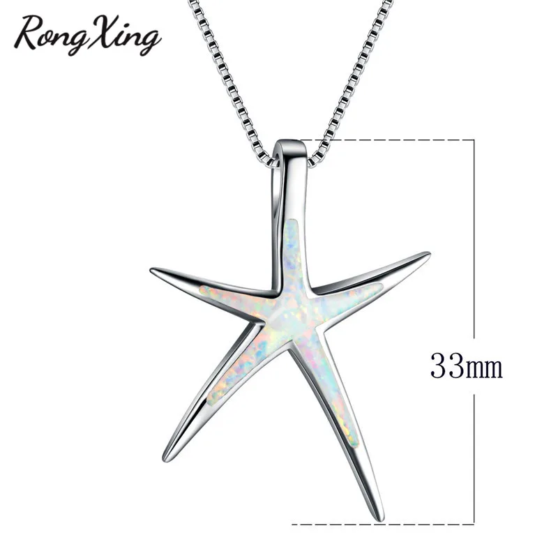 RongXing Серебряный Цвет Белый огненный опал Морская звезда подвески ожерелья для
