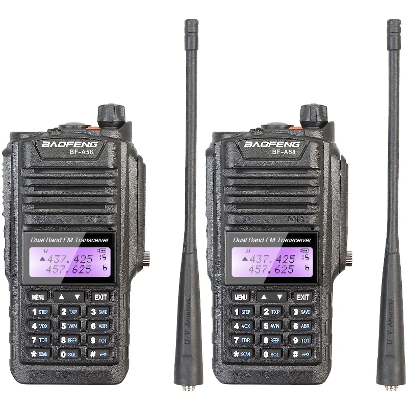 2PCS/LOT Original IP-57 Waterproof 136-174/400-520MHZ VHF UHF Portable BaoFeng BF-A58 Walkie Talkie Free Headset
2PCS/LOT Original IP-57 Waterproof 136-174/400-520MHZ VHF UHF Portable BaoFeng BF-A58 Walkie Talkie Free Headset