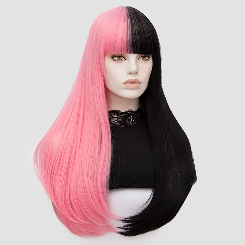 Similler розовые черные прямые волосы из высокотемпературного волокна косплей