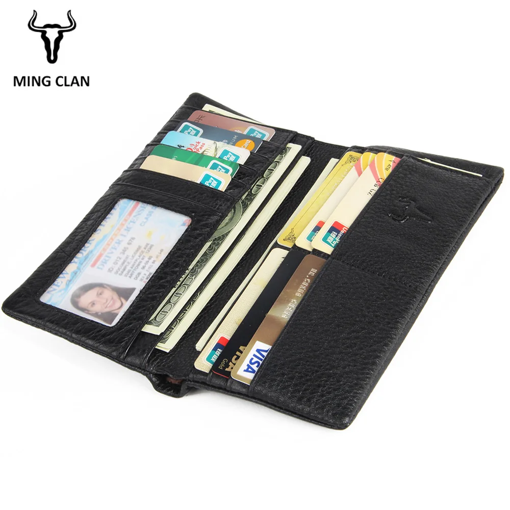 

Mingclan Men Women Wallet Genuine Leather Long Clutch Wallets Coin Cowhide Bifold Purse Slim Male Wallets Carteira Card Holder