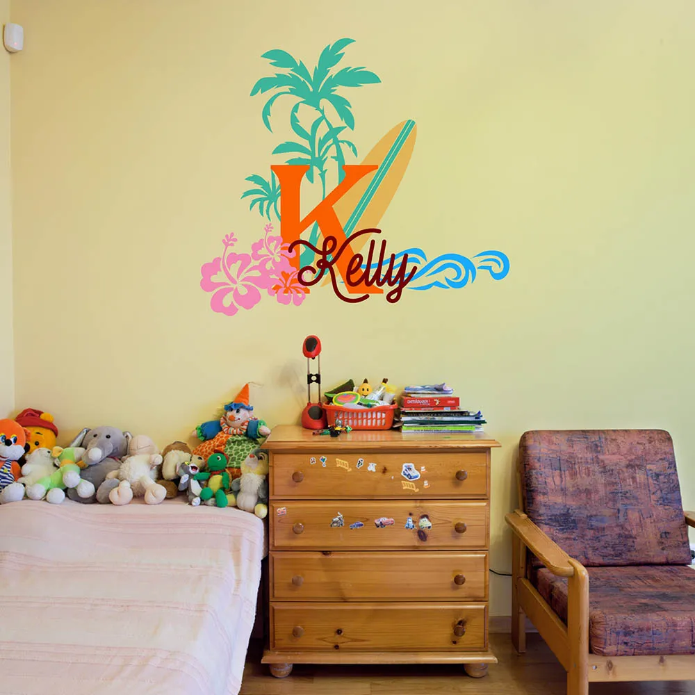 Surfboard with Name Wall Decal Baby Palm Tree Vinyl Wall Decals Nautical Nursery Wall Stickers Summer Holiday Name Stickers 623C
Surfboard with Name Wall Decal Baby Palm Tree Vinyl Wall Decals Nautical Nursery Wall Stickers Summer Holiday Name Stickers 623C