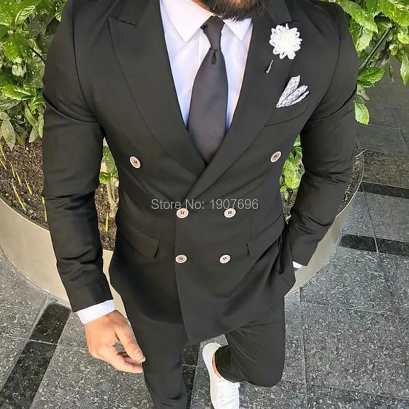 Double Breasted Black Wedding Men Suits 2019 Two Piece Slim Fit Male Dress Jacket Pants Peaked Lapel Custom Groom Tuxedos New
Double Breasted Black Wedding Men Suits 2019 Two Piece Slim Fit Male Dress Jacket Pants Peaked Lapel Custom Groom Tuxedos New
