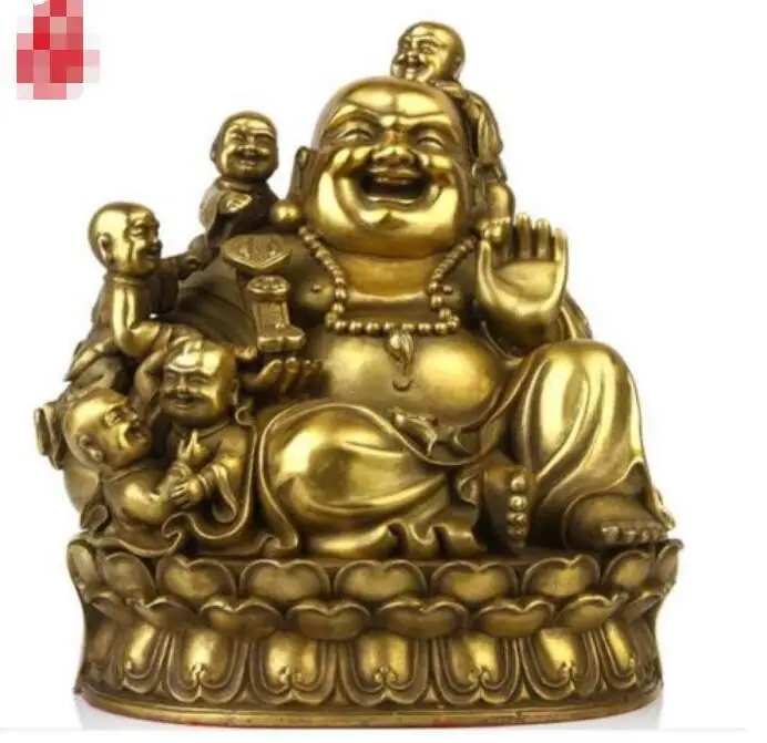 Китайская статуя Будды из чистой бронзы с пятью детьми RuYi|statue|statues buddhastatue bronze |