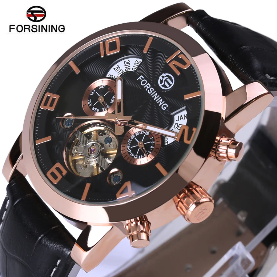 FORSINING Tourbillon Mens Watches Automatic Watch Rose Gold Case Calendar Male Clock Black Mechanical Watch Relogio Masculino
FORSINING Tourbillon Mens Watches Automatic Watch Rose Gold Case Calendar Male Clock Black Mechanical Watch Relogio Masculino