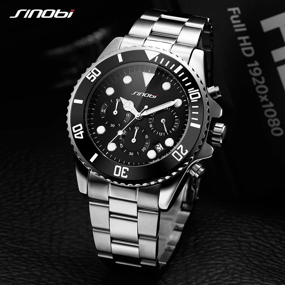 SINOBI Men Watches Stainless Steel Strap Luxury Business Quartz Watch Military Sport Wristwatch Male Clock Relogio Masculino | Наручные