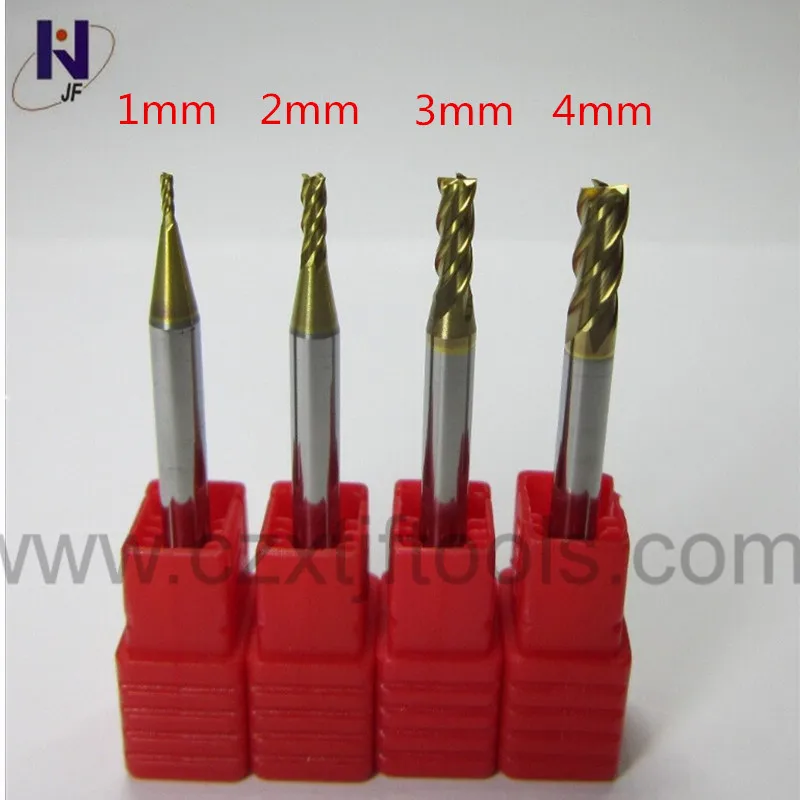 4pc Set - HRC58 4 flutes 1mm 2mm 3mm 4mm Tungsten Carbide End Mill TiXCo Coating
4pc Set - HRC58 4 flutes 1mm 2mm 3mm 4mm Tungsten Carbide End Mill TiXCo Coating