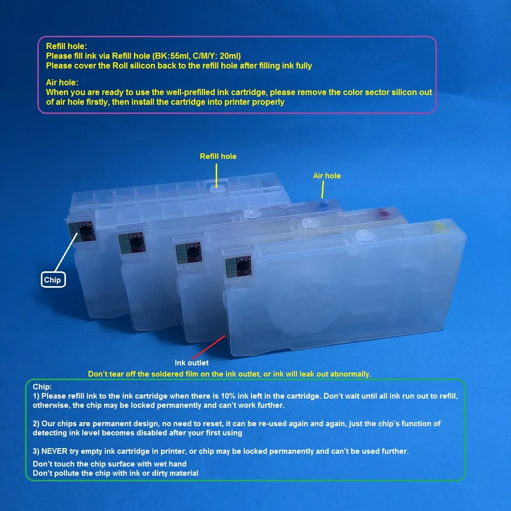 YOTAT Refillable ink cartridge for HP950 HP951 for HP 950XL Officejet Pro 8100 8600 8640 printer with ARC chips show ink level
YOTAT Refillable ink cartridge for HP950 HP951 for HP 950XL Officejet Pro 8100 8600 8640 printer with ARC chips show ink level