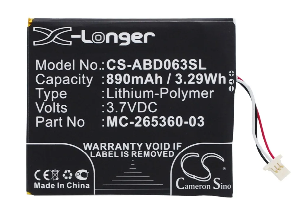 Cameron Sino 890mAh Battery Amazon 58-000083 MC-265360-03 for Amazon Kindle 7 Kindle 7th Generation WP63GW
Cameron Sino 890mAh Battery Amazon 58-000083 MC-265360-03 for Amazon Kindle 7 Kindle 7th Generation WP63GW