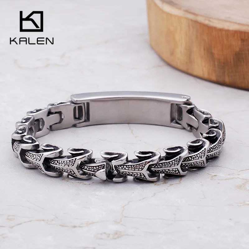 KALEN Hip Hop Stainless Steel Snake Linking Chain Bracelets For Men 22cm Curban 11mm Width Cubic Zirconia Bracelet Jewelry | Украшения и