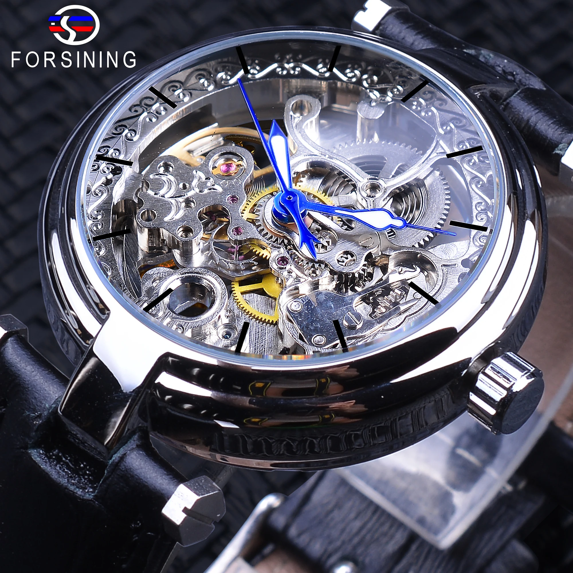Forsining 2018 Silver Skeleton Watches Fashion Blue Luminous Hands Genuine Leather Men's Mechanical Wristwatch Waterproof Clock
Forsining 2018 Silver Skeleton Watches Fashion Blue Luminous Hands Genuine Leather Men's Mechanical Wristwatch Waterproof Clock