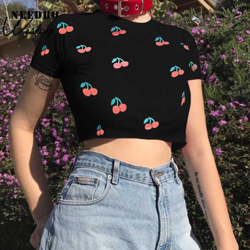 NEEDBO Hot Sell Sexy Crop Top t shirt Femme Print Cherry Casual Cotton Tshirts for Women High Waist Slim Short T-short Tops&Tees
NEEDBO Hot Sell Sexy Crop Top t shirt Femme Print Cherry Casual Cotton Tshirts for Women High Waist Slim Short T-short Tops&Tees