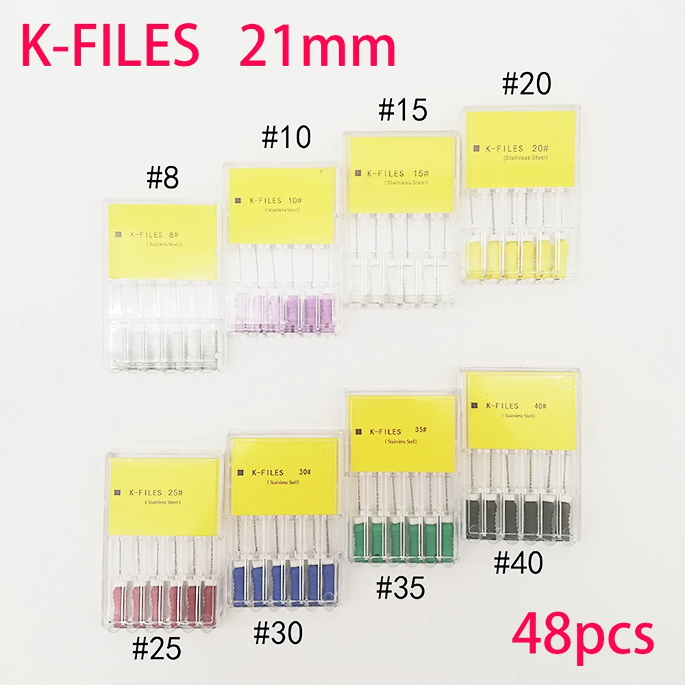 8 packs #8-#40 21mm Dental K Files Root Canal Dentistry Endodontic Instruments Dentist Tools Hand Use Stainless Steel
8 packs #8-#40 21mm Dental K Files Root Canal Dentistry Endodontic Instruments Dentist Tools Hand Use Stainless Steel