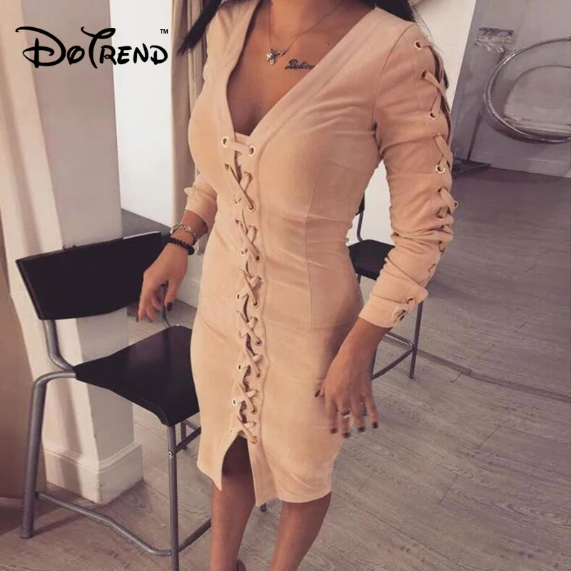 Sexy Long Sleeve Suede Leather Bandage Dress Autumn Winter V Neck Bodycon Pencil Dress Vintage Party Club Dress Vestidos
Sexy Long Sleeve Suede Leather Bandage Dress Autumn Winter V Neck Bodycon Pencil Dress Vintage Party Club Dress Vestidos
