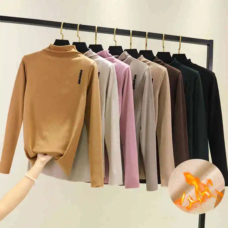2022 Fashion Autumn Winter Women Turtleneck T Shirt Tees Warm Thicken Velvet T-Shirts Female Long Sleeve Solid Bottom Shirt Tops
2022 Fashion Autumn Winter Women Turtleneck T Shirt Tees Warm Thicken Velvet T-Shirts Female Long Sleeve Solid Bottom Shirt Tops