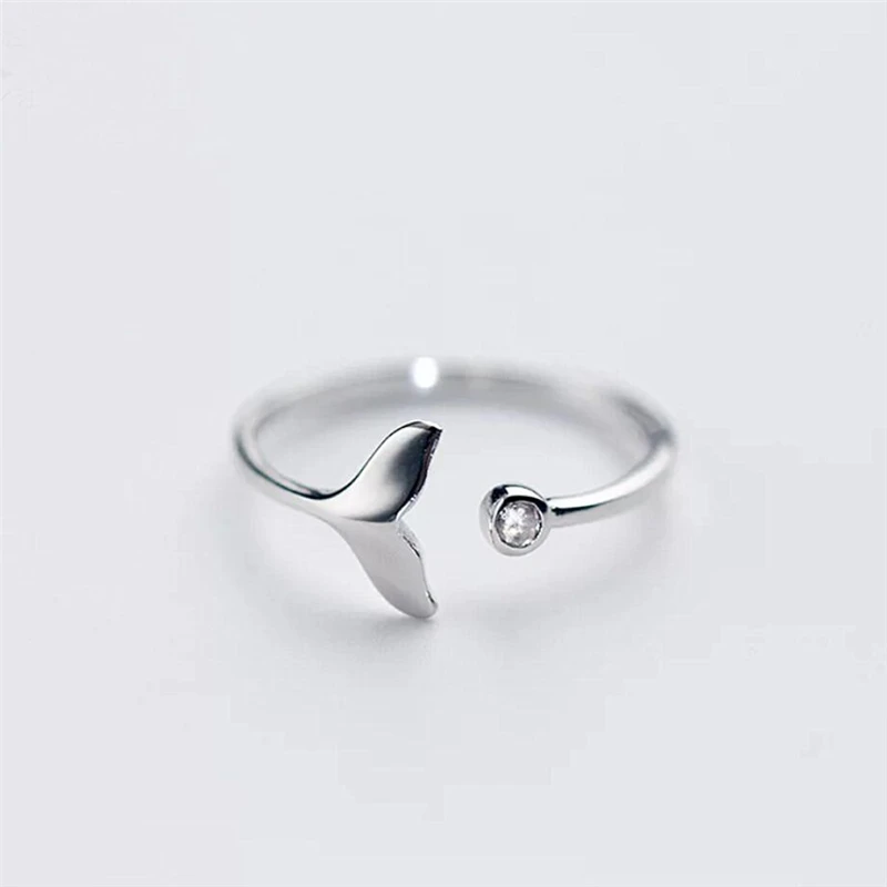 

Sole Memory Mermaid Fish Tail Whale Cute Sweet Literary Silver Color Female Resizable Opening Rings SRI317