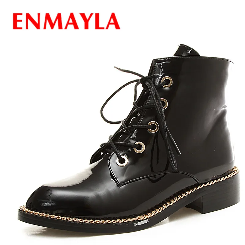 ENMAYLA Low Heels Chains Lace-up Ankle Boots for Women Round Toe Motorcycle Boots Black Punk Shoes Woman
ENMAYLA Low Heels Chains Lace-up Ankle Boots for Women Round Toe Motorcycle Boots Black Punk Shoes Woman