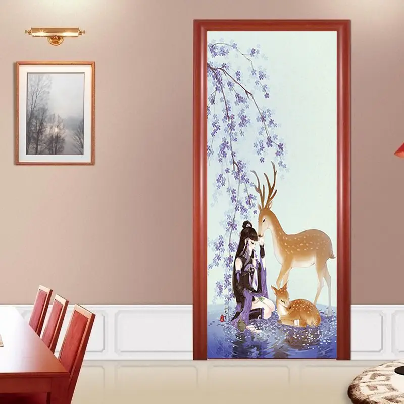 3D яркий мультяшный милый олененок стикер на стену в виде оленя дверь обои