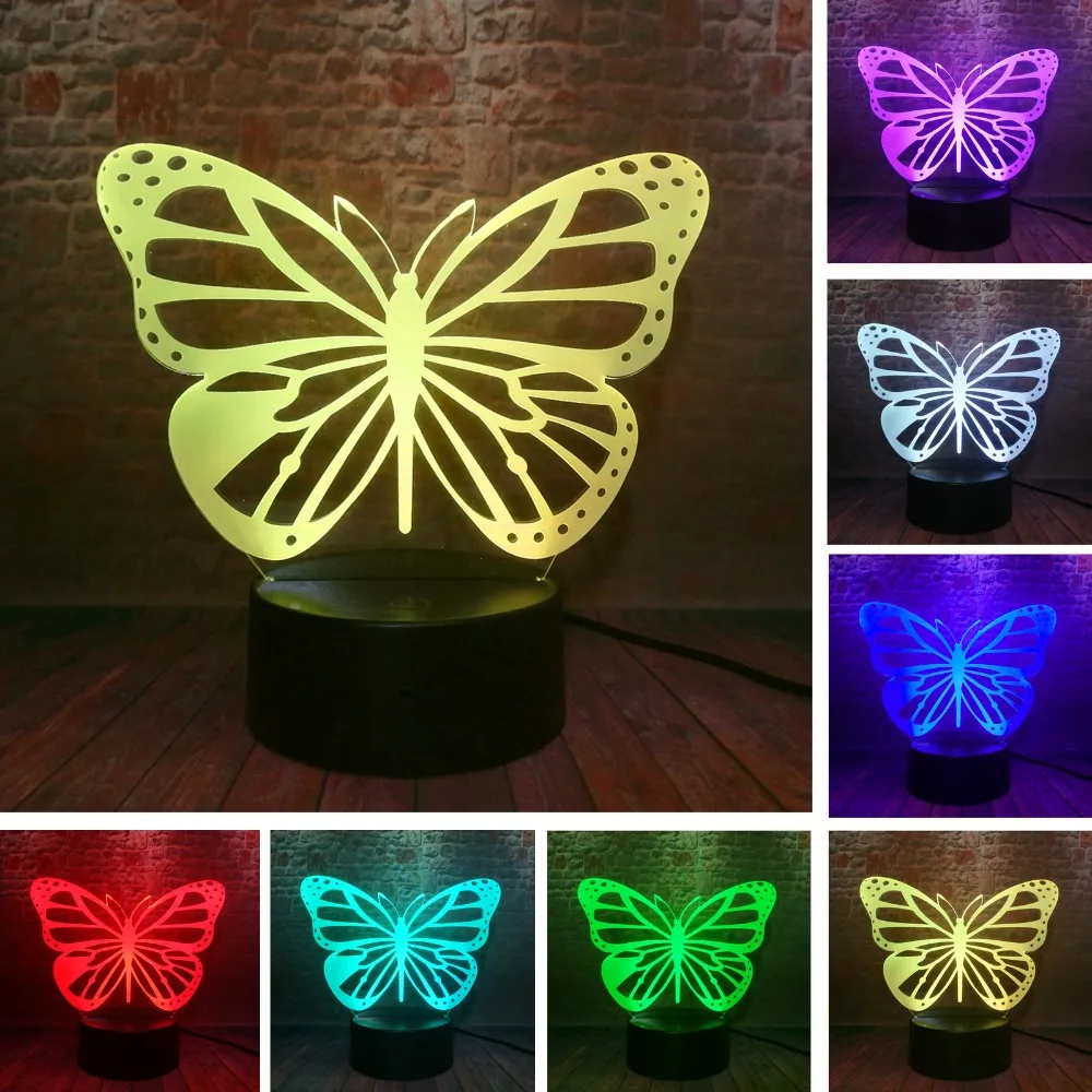 Новый 3D Иллюзия светодиодный ночной Светильник бабочка 7 цветов обесцвечивание