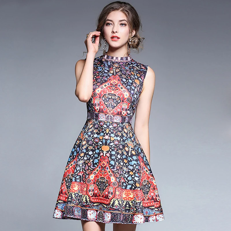 Vintage Dress 2020 New Fashion Sleeveless Stand Collar Floral Printed High Street Summer Elegant Designer A-Line Dress OM083
Vintage Dress 2020 New Fashion Sleeveless Stand Collar Floral Printed High Street Summer Elegant Designer A-Line Dress OM083