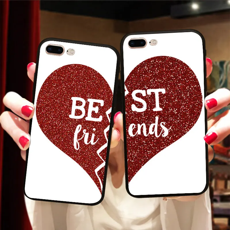 BFF цветочный разбитое сердце пара чехол для iPhone X 8 5 5S 6 6S 7 Plus лучший друг мягкий