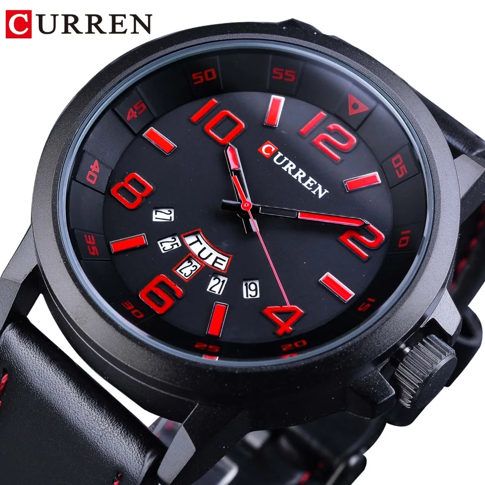 

CURREN Calendar Display Casual Black Red Military Sport Design Mens Montre Homme Watch Top Brand Luxury Quartz Wrist Watch Clock