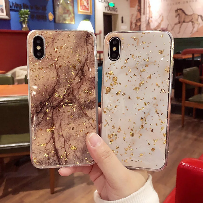 Роскошный блестящий Мраморный чехол из золотой фольги для телефона iPhone 7 8 6 6s Plus