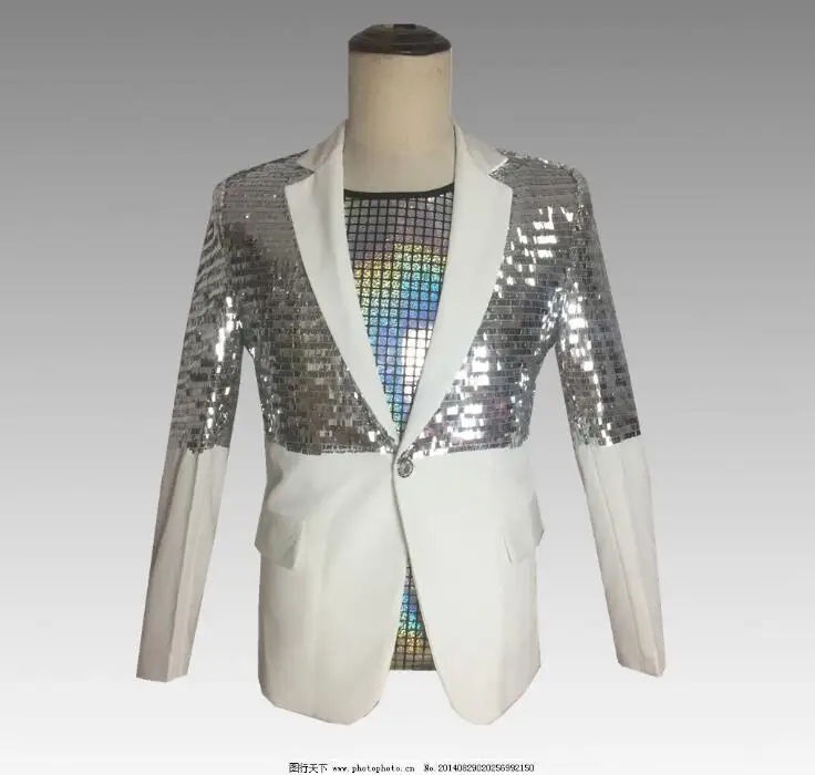 Men's fashion Silver Sequins personality Blazer uniform Fashion Punk Nightclub Bar DJ Singers Suit Costumes
Men's fashion Silver Sequins personality Blazer uniform Fashion Punk Nightclub Bar DJ Singers Suit Costumes
