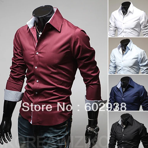 HOT NEW Fashion Style Men's Solid 5 Colors Shirt Long Sleeve Shirts Casual Slim Shirt|shirt stripe|shirt baseballshirt style |