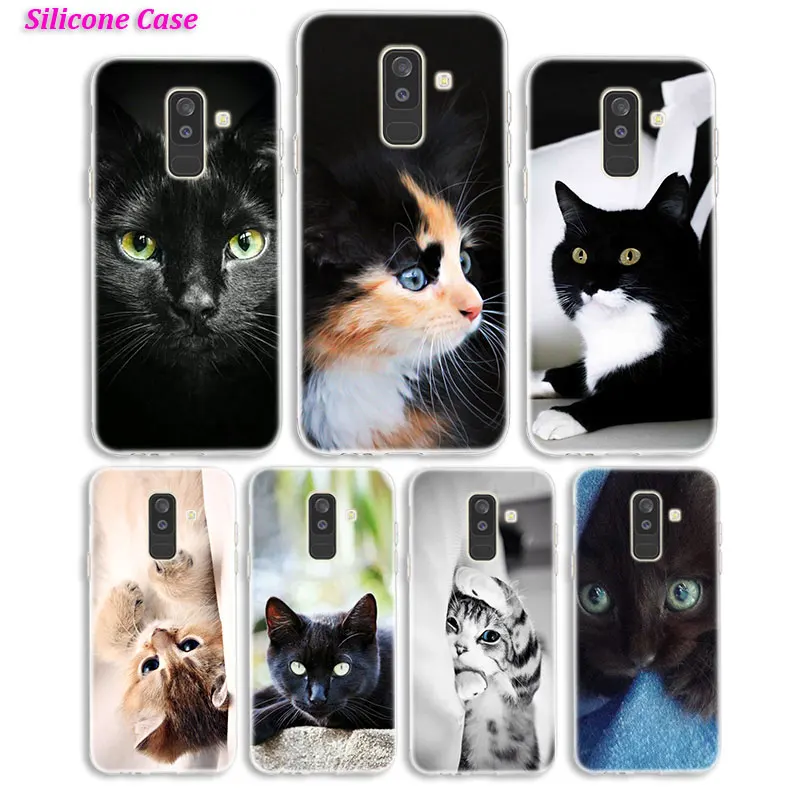 Силиконовый чехол для телефона черный с милыми котятами Samsung Galaxy A8S A6S A9 A8 Star A7 A6 A5 A3