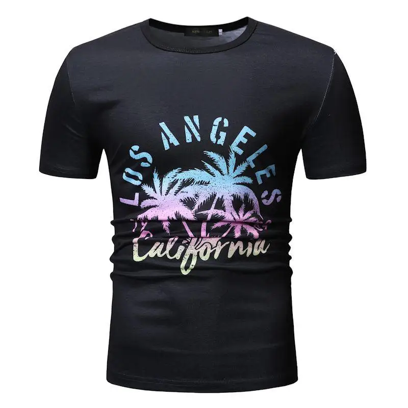 Summer Tops Coconut tree T Shirts Men's Fitness Clothing O-Neck Short sleeve Tees Men's T Shirts Fashion Loose White black