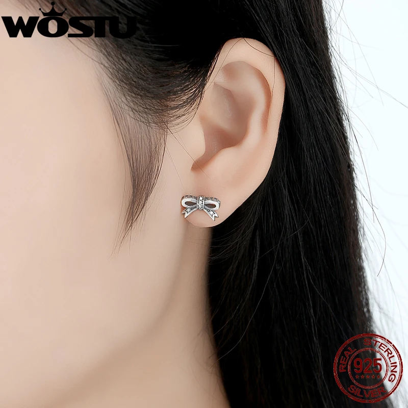WOSTU Genuine 100% 925 Sterling Silver Sparkling Bow With Clear CZ Stud Earrings For Women Brand Fashion Jewelry Gift
WOSTU Genuine 100% 925 Sterling Silver Sparkling Bow With Clear CZ Stud Earrings For Women Brand Fashion Jewelry Gift