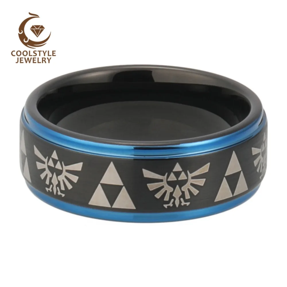 Men Women Wedding Band Black Blue Tungsten Ring With Legend of Zelda Engraved Width 8MM
Men Women Wedding Band Black Blue Tungsten Ring With Legend of Zelda Engraved Width 8MM
